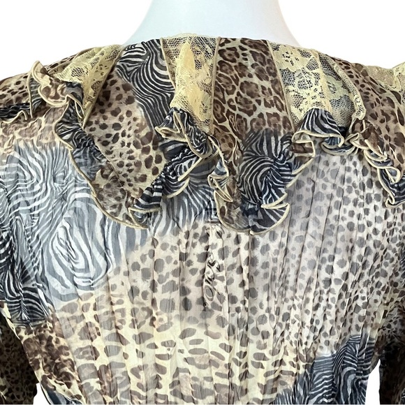 NWT 90s Y2K Vintage MK Solo Animal Print Sheer Ruffle Blouse Lace. Size XL - Picture 8 of 12